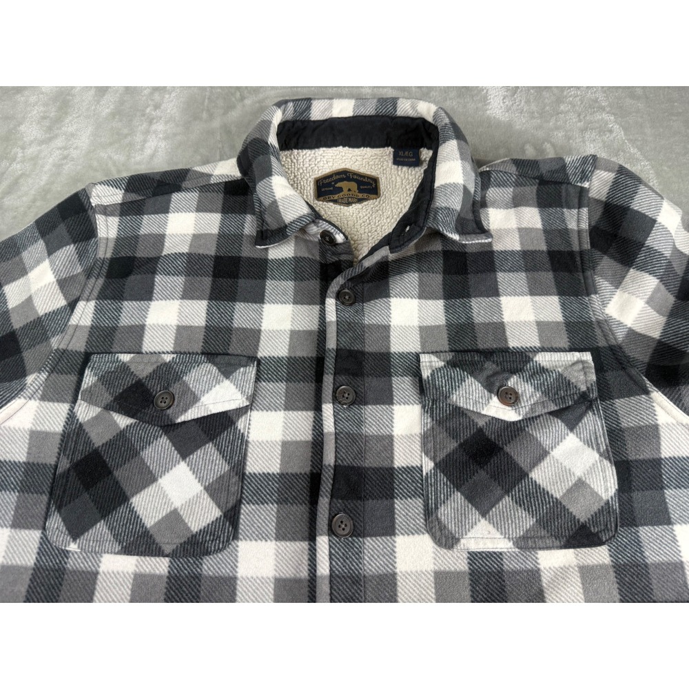 Freedom Foundry Mens XL Sherpa Lined Fleece Shirt Jacket Buffalo Plaid Grey